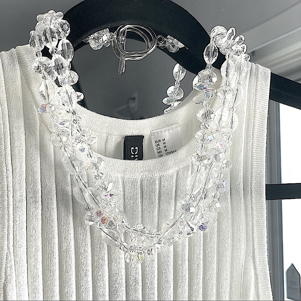 🟢3/$15 Clear/Iridescent 3 Strand Beaded Necklace